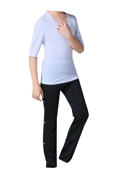 Custom-made Latin dance competition dance clothes, design solid color V-neck dance clothes, dance clothes suit supplier SKDO001 detail view-2